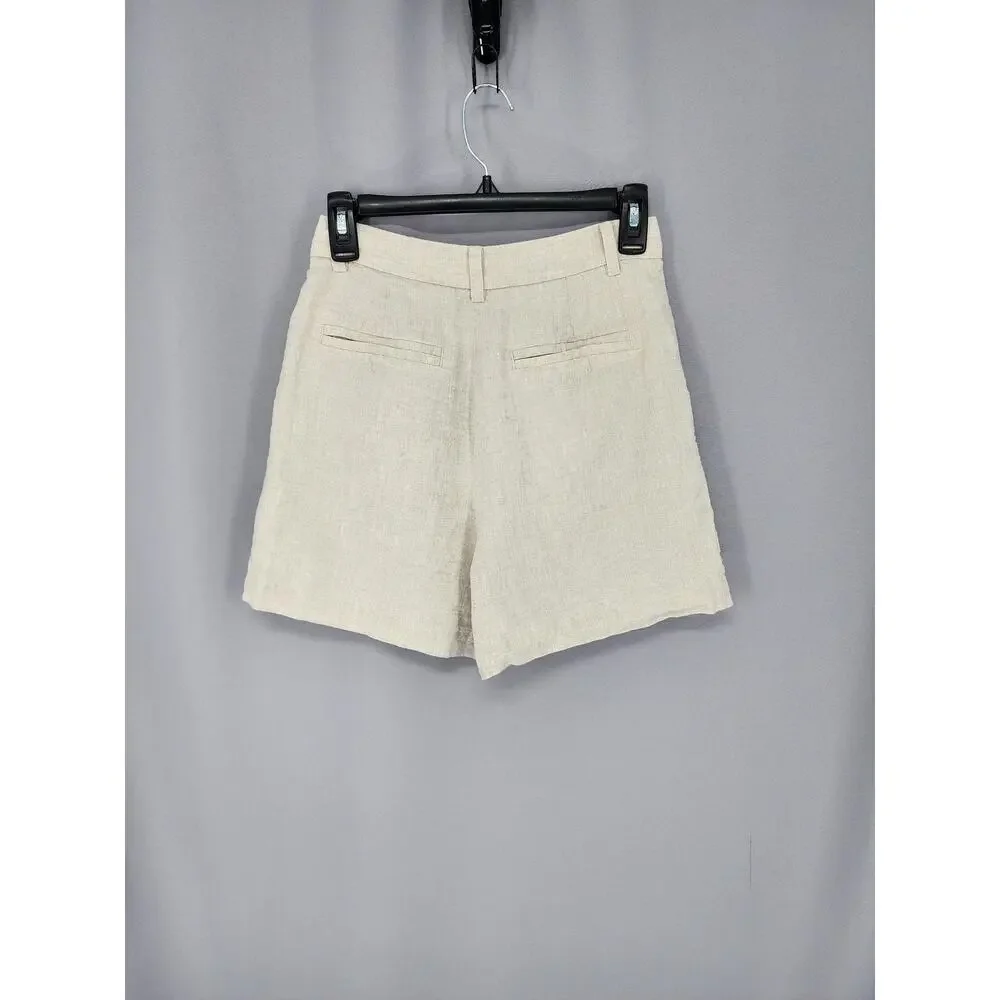 & Other Stories Shorts Womens EUR 34 Beige Linen Pleated Chino High Rise - Picture 3 of 16